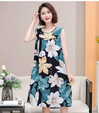 Summer Middle-Aged and Elderly Cotton Silk Nightgowns Pajamas Women's Dresses Large Size Mother's Casual Nightgowns Homewear - AMULET RING STORE