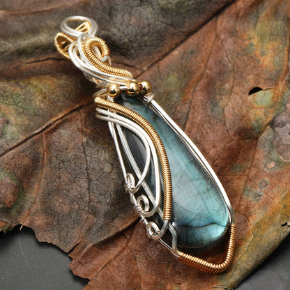 Labradorite Rainbow Moonstone Gemstone Pendant Copper Wire Wrapped Labradorite Jewelry Labradorite Necklace With Chain and Box