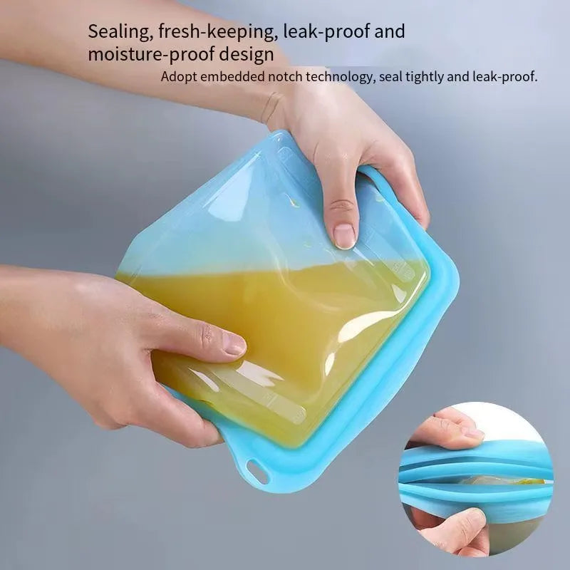 Silicone Zipper Bag,Kitchen Fresh-keeping Bags for Fruits and Vegetables,Portable Self-sealing Storage Bag for Daily Necessities - AMULET RING STORE
