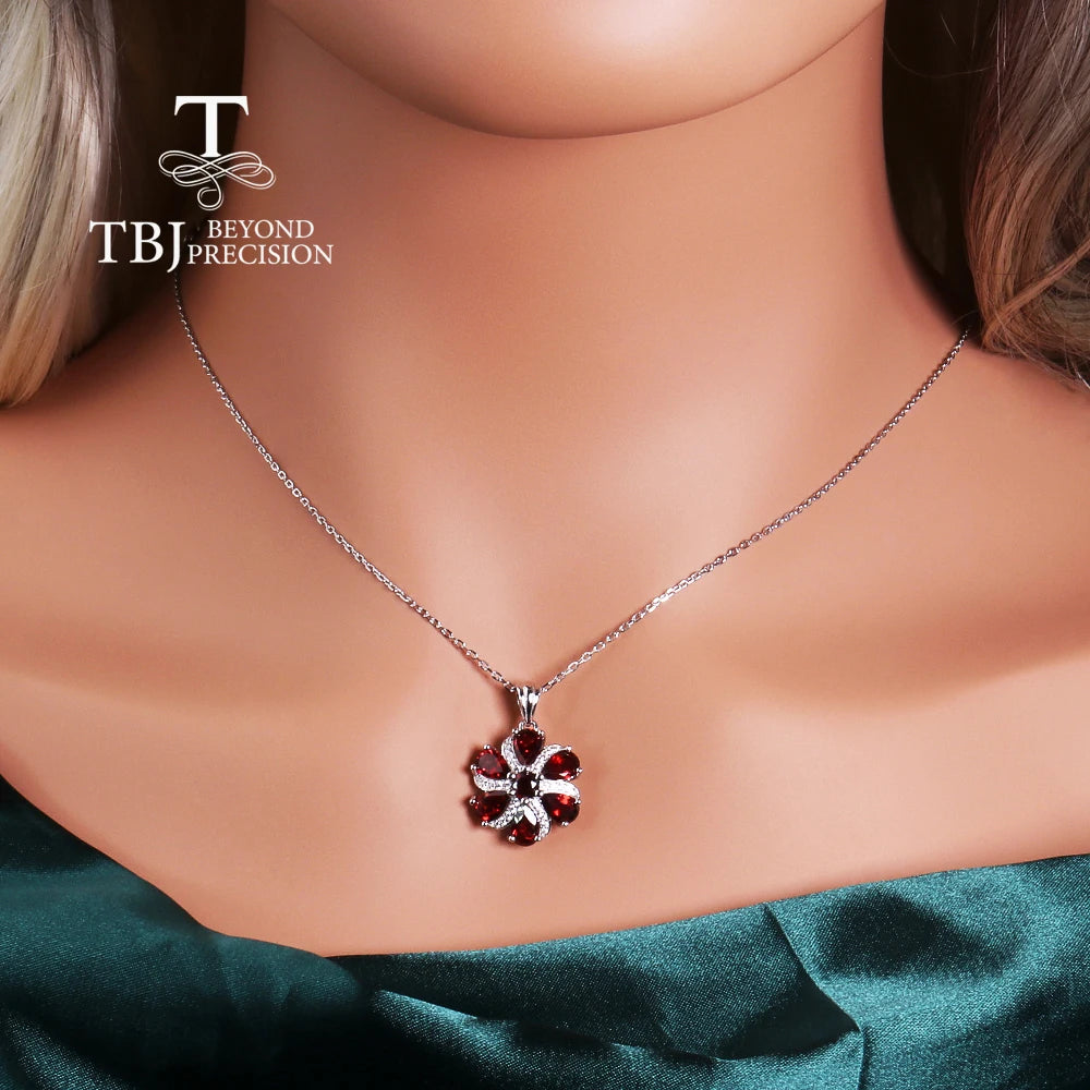 Natural Red Garnet pendant 925 Sterling silver real Gemstone necklace fine jewelry for women party birthday gift and daily wear
