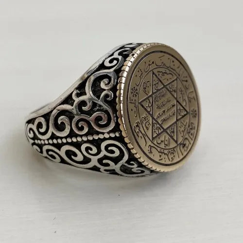 Solid 925 Sterling Silver Seal Of Solomon King Solomon Men's Ring Exclusive Jewelry Accessory For Men's Ring Made In Turkey