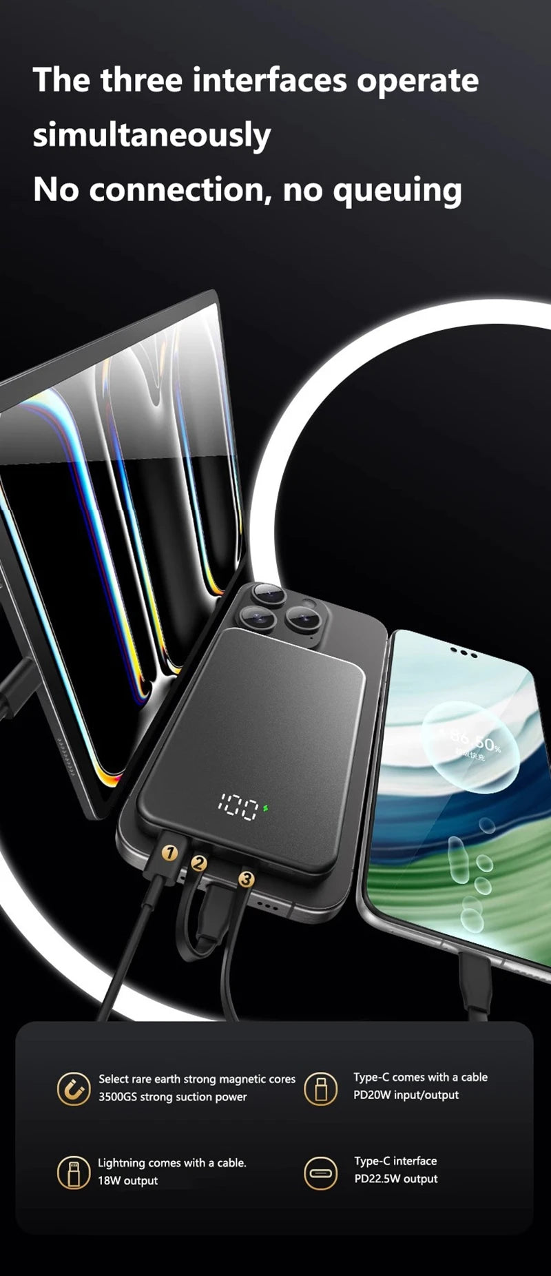 ONEPLUS 10000mAh Wireless Magnetic Power Bank Super Fast Charging Real Large Capacity Portable Battery Charger For iPhone Huawei - AMULET RING STORE