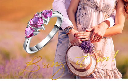 JewelryPalace Love Heart 1.2ct Created Pink Sapphire 925 Sterling Silver 3 stone Ring for Women Fashion Engagement Wedding Gift