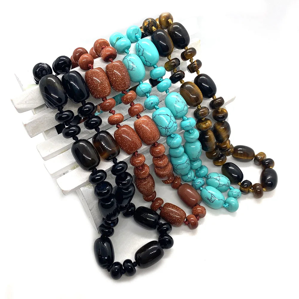 Natural Stone Malachite Lapis Lazuli Agate Necklace 10x14mm Cylindrical Beads 5x9mm Abacus Beads Ladies Necklace about 18 Inches - AMULET RING STORE