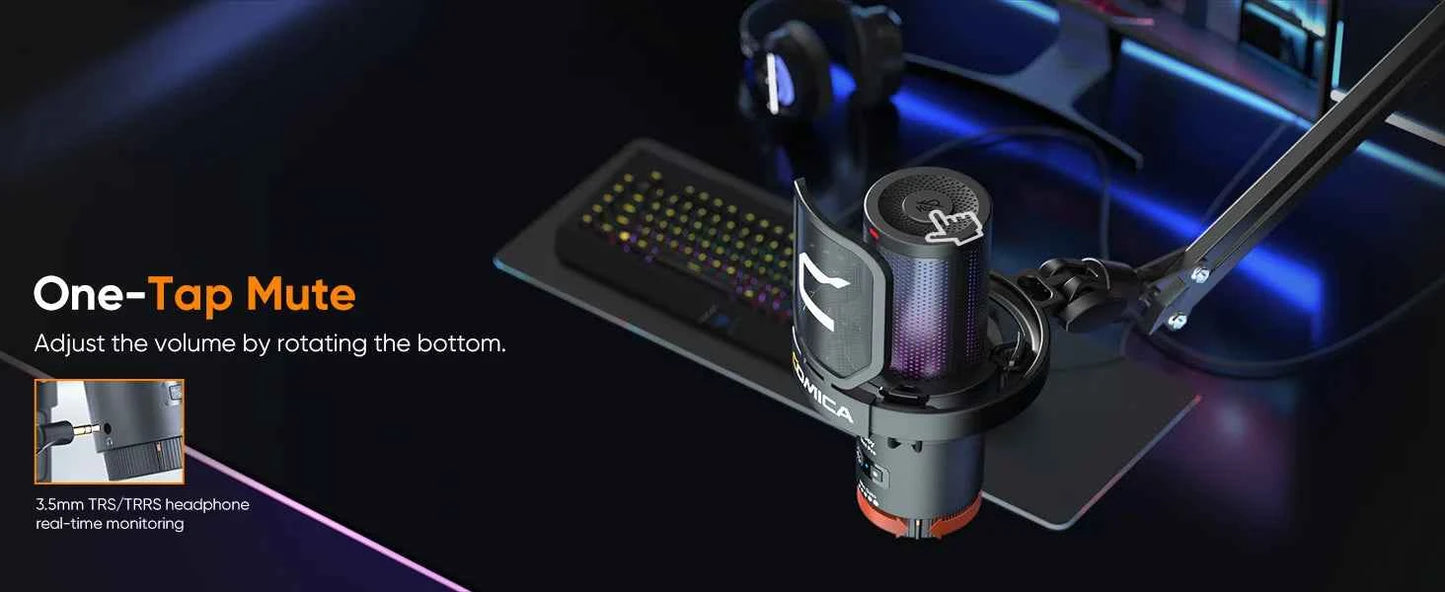 COMICA Uni D Uni A Wired USB Gaming Microphone for PC Laptop Phone Noise Cancellation Condenser Mic With RGB Lighting