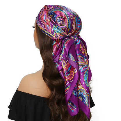 Head Scarf Women Luxury Brand Square 90*90cm Silk Foulard Satin Bandana Cheveux Soft Neckerchief Hijab Hair Scarves For Ladies - AMULET RING STORE