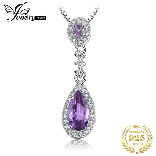 JewelryPalace 2ct Created Alexandrite Sapphire 925 Sterling Silver Fashion Drop Pendant Necklace for Woman Fine Jewelry No Chain