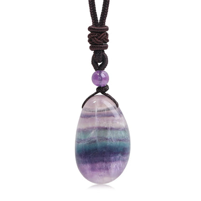 Casual Simple Natural Water Droplet Pendant Necklace Amethyst Opal Obsidian Red Agate Pendant Adjustable Cord Chain Necklace
