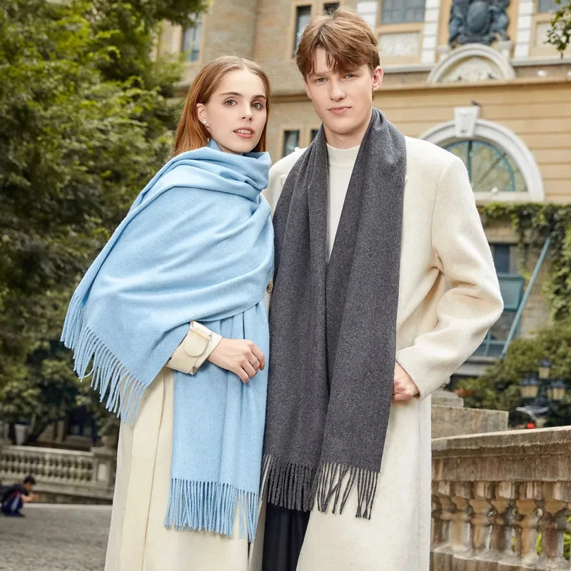 Classic Simple Solid Wool Blend Scarf Women Men Fall Winter High Quality Woolen Shawl Thick Warm Tassel Muffler Female Male Wrap