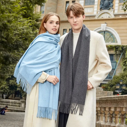 Classic Simple Solid Wool Blend Scarf Women Men Fall Winter High Quality Woolen Shawl Thick Warm Tassel Muffler Female Male Wrap