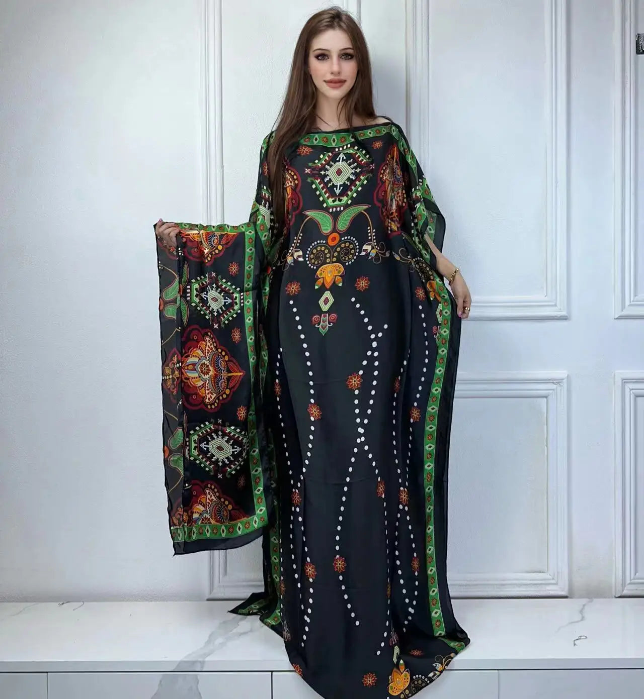 WINYI African Muslim Lady Summer Boho fashion Printed Kaftan holiday Dress loose Streetwear Abaya with belt beach dress