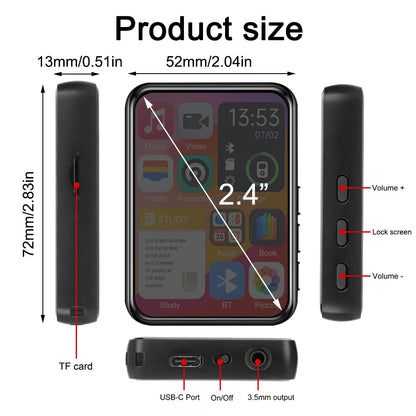 128GB HiFi MP3 Player with Bluetooth 5.4, Speaker & Touch Screen