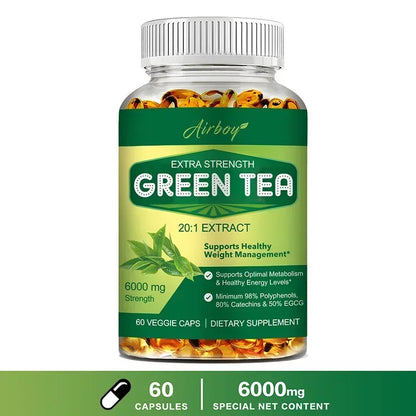 Green Tea Capsules - with 98% Polyphenols, 50% EGCG - Burns Fat, Boosts Metabolism, Appetite Suppressant, Antioxidant