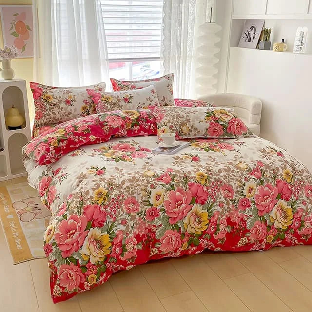 Floral Duvet Cover Set with Zipper Closure - 3 Piece Bedding Set Includes 1  Duvet Cover and 2 Pillowcases