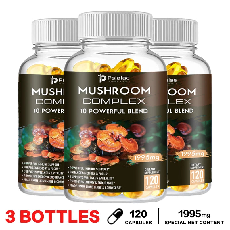 Mushroom Complex Capsules - with Lions Mane, Chaga, Reishi, Cordyceps - Support Immune System, Memory, Focus and Relieve Stress