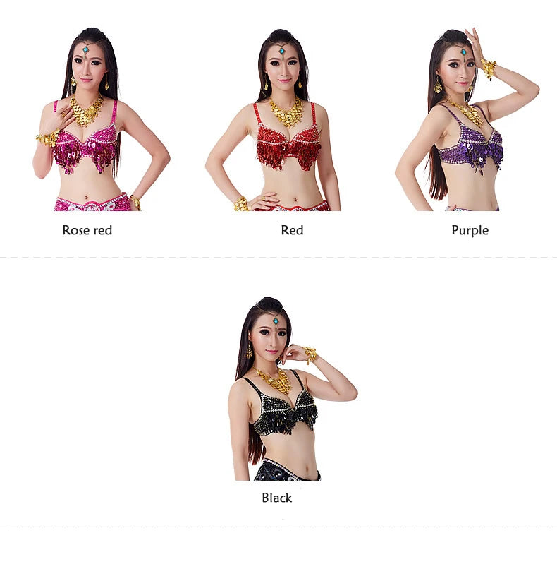 Sexy Women's Beaded Grape Shape Sequins Embellished Chrysanthemum Bra B/ C Cup Belly Dance Underwear Push-up  Dancing Lasdy Top