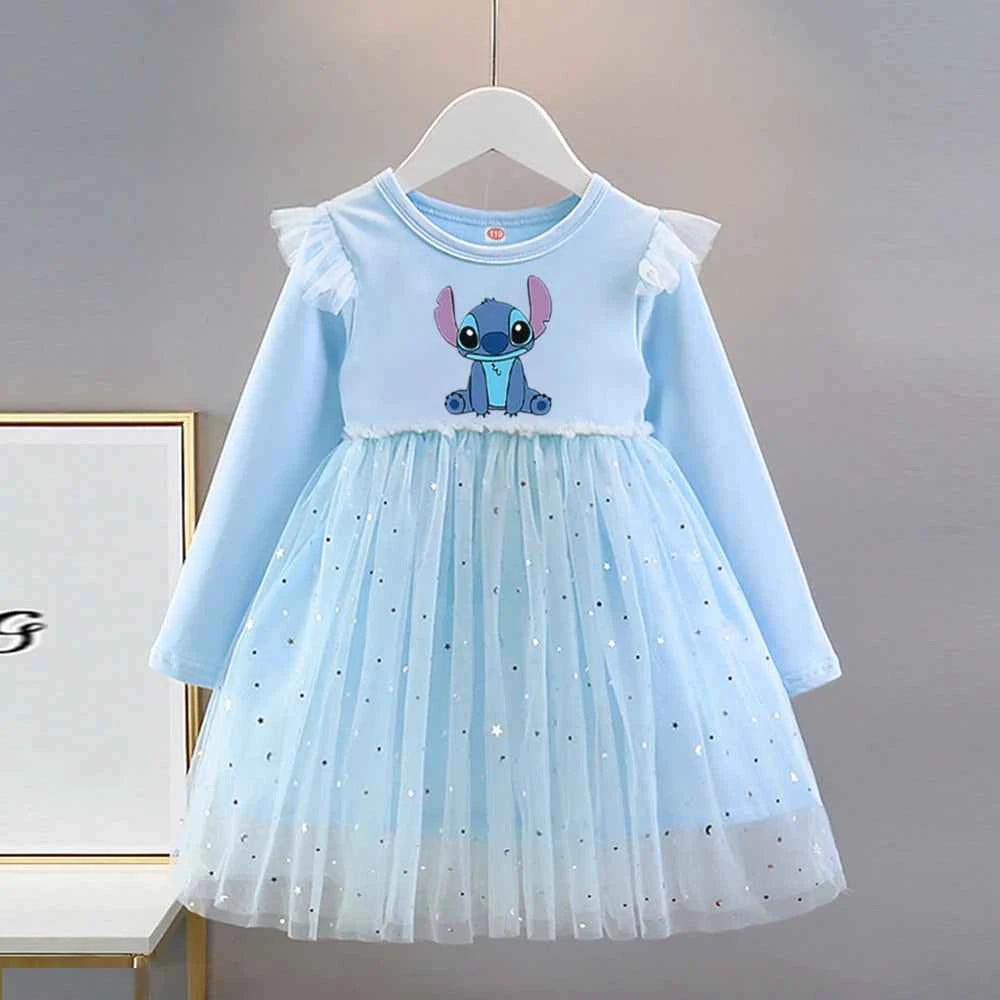 Girls Dress 2025 New Kids Clothes Autumn Long sleeves Disney Children Stitch Princess Dresses Baby Girl Cute Birthday Party 2-8Y