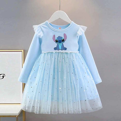 Girls Dress 2025 New Kids Clothes Autumn Long sleeves Disney Children Stitch Princess Dresses Baby Girl Cute Birthday Party 2-8Y