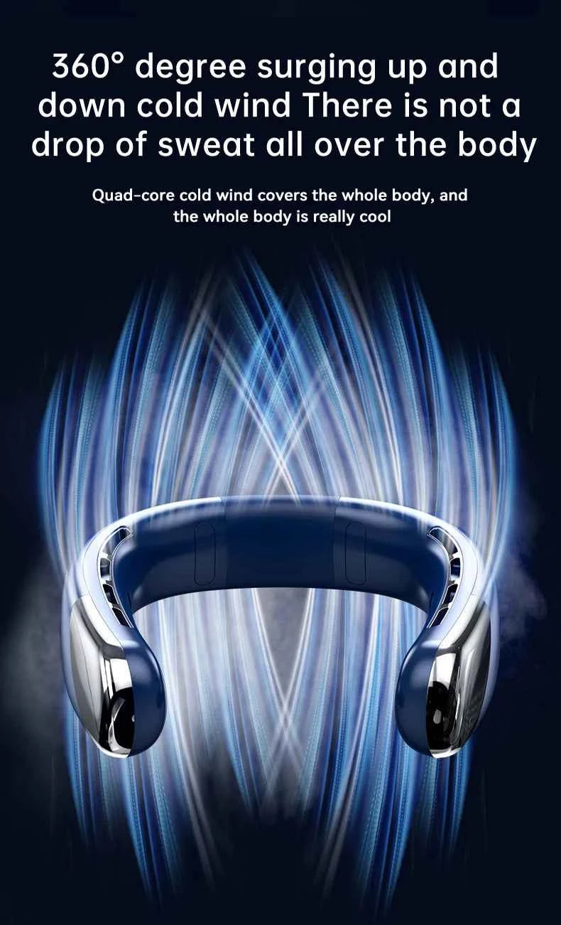 Portable Neck Fan 10000mAh Mini Bladeless Silent Neckband Fan USB Rechargeable 3 Speeds Mute Wireless Electric Neck Cooler Fans