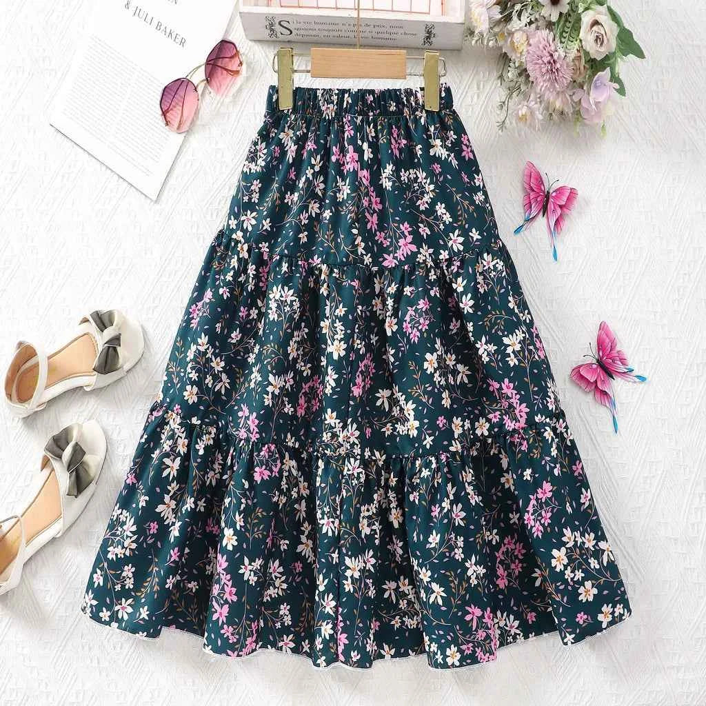 Long Skirt Teens Girls Clothing 8 9 10 11 12 Y Summer Style Casual Fashion Floral Butterfly A-Line Birthday Gift Children Skirt