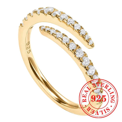 Huitan Real 925 Sterling Silver Gold Color Opening Rings Female Trendy Simple Adjustable Accessories Sparking Engagement Jewelry - AMULET RING STORE