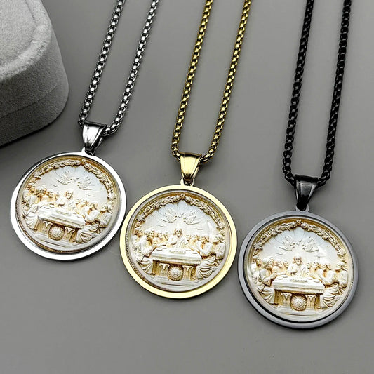 Thirteen Apostles Of Judaism Glass Pendant Necklace For Women Men Stainless Steel Gold Color Chain The Last Supper Jewelry Gift