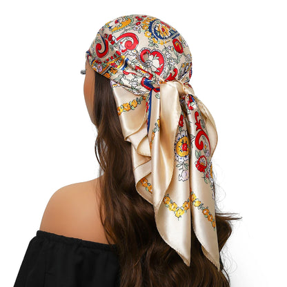 Head Scarf Women Luxury Brand Square 90*90cm Silk Foulard Satin Bandana Cheveux Soft Neckerchief Hijab Hair Scarves For Ladies - AMULET RING STORE