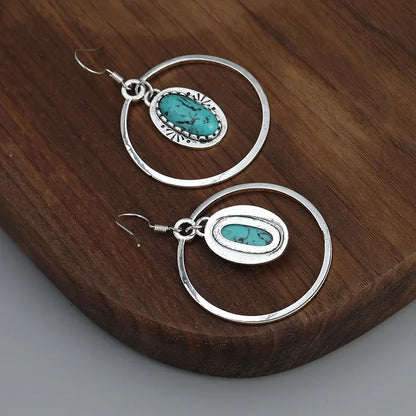 Vintage Style Personality Drop Earrings Inlaid Turquoise Vintage Boho Style Hook Earrings Jewelry Gift