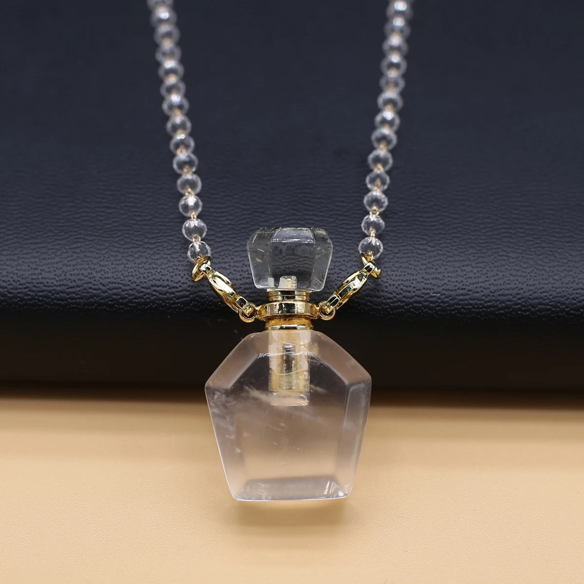 Natural Clear Quartz Stone Essential Oil Diffuser Pendant Stone Bead Chain Perfume Bottle Pendant Necklace Women Jewelry Party - AMULET RING STORE