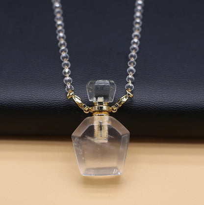 Natural Clear Quartz Stone Essential Oil Diffuser Pendant Stone Bead Chain Perfume Bottle Pendant Necklace Women Jewelry Party - AMULET RING STORE