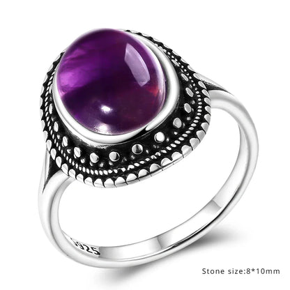 Luxury Vintage Ring Natural Amethyst Rings S925 Silver Jewelry Wedding Anniversary Party Ring Gifts for Women