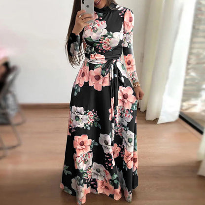 Women's Floral Print Summer Dress - 2025 New Boho A-Line Swing Dress with Short Sleeves, High Waist Flowy Maxi Dress for Beach & - AMULET RING STORE