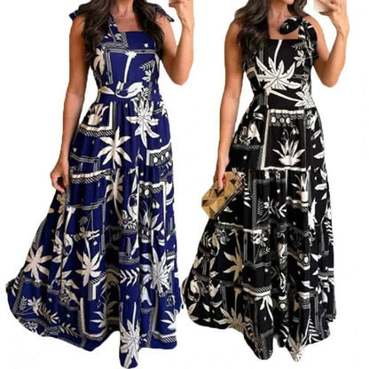 Women Fashion Floral Print Dress Casual Spaghetti Strap Sleeveless Loose Dresses Robe Femme Elegant Party Womens Clothing Summer