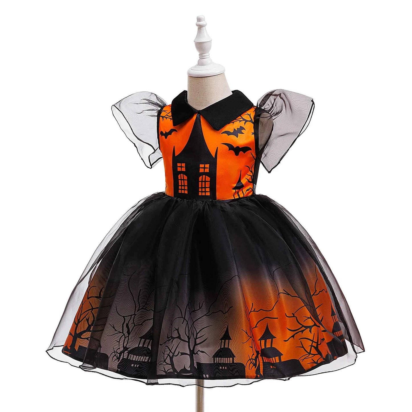 Girl Halloween costume 4-8 Yrs Halloween Theme Party Dresses Skeleton Bat Pumpkin Print Frocks Luxury Fluffy Kids Elegant Gown