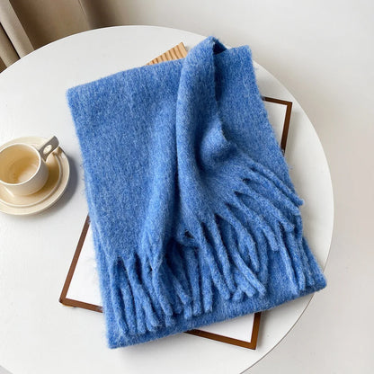 Korean Version Stylish Solid Scarf Women Men Autumn Winter Wool Blend Soft Pulled Mufller Female Male Versatile Pink Shawl Girl