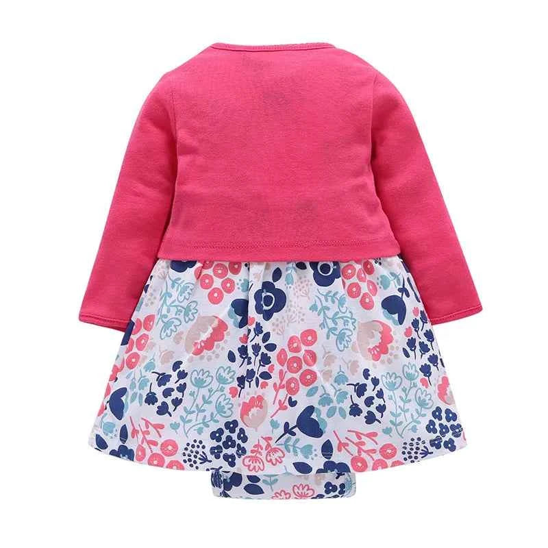 Infant Baby Girls Bodysuit Dress Cotton Floral Baby Girls Long-Sleeved Coat+Short SLeeve Dress 2Pieces Baby Girls Clothes sets