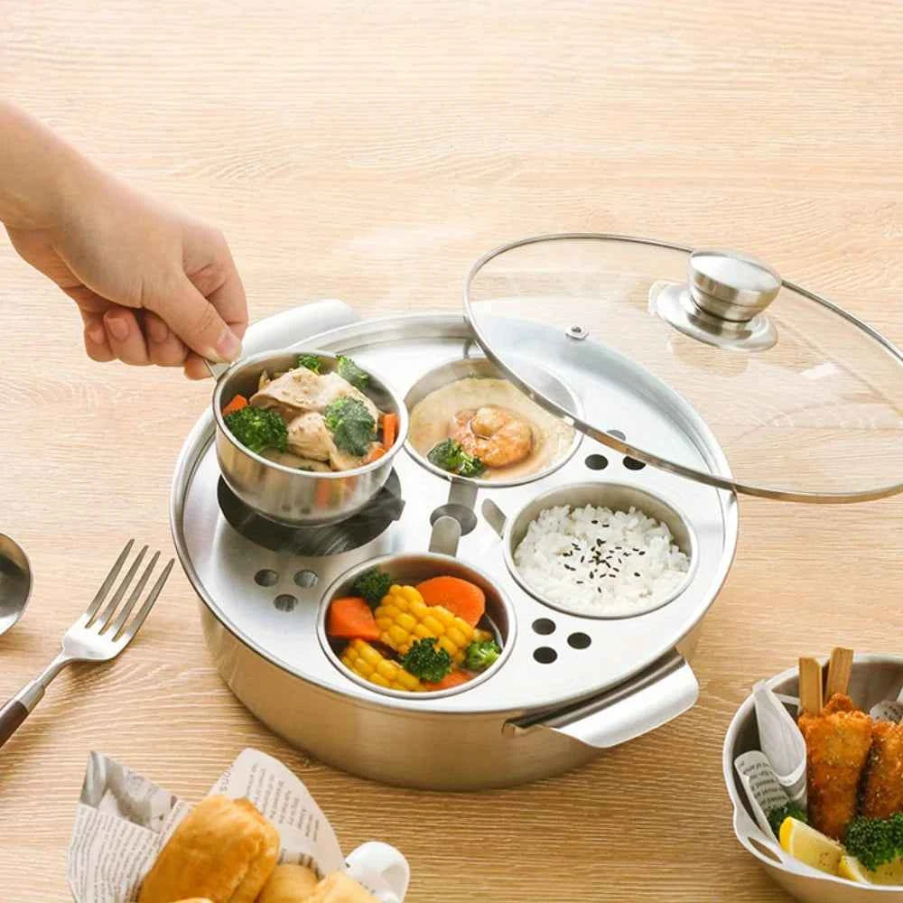 Stainless steel steaming and stewing soup pot with egg steamer, induction cooker, household thick hotpot pot, induction cooker