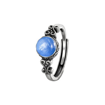 Retro 925 Silver Blue Crystal Ring, Natural Crystal Women's Ring Jewelry, Elegant Retro Ring Bohemian Style, Adjustable Size - AMULET RING STORE
