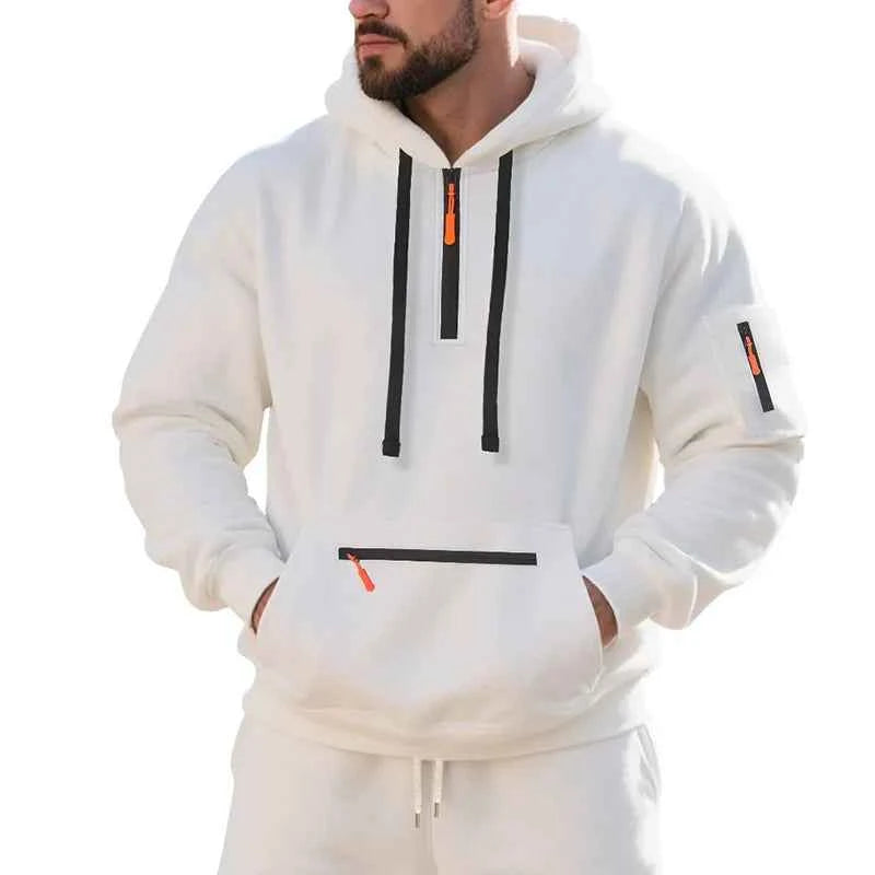Men's Hooded Fleece Pullover Sporty Casual Jacket European American Style Autumn Winter Warm Comfortable Men's Outerwear