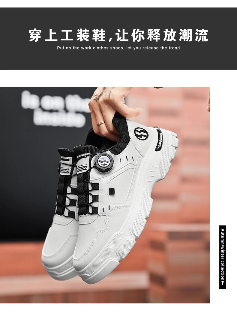 Men's boots autumn and winter new rotating shoelaces fashion casual boots youth outdoor boots anti slip soft sole workwear boots - AMULET RING STORE