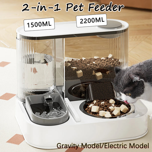 Automatic Pet Feeder 1.5L Water 2.2L Food Gravity Cat Food Feeding USB Dual Filter Water Dispenser Water Shortage Auto Power Off - AMULET RING STORE
