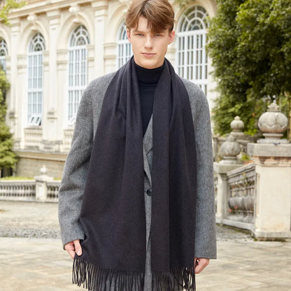 Classic Simple Solid Wool Blend Scarf Women Men Fall Winter High Quality Woolen Shawl Thick Warm Tassel Muffler Female Male Wrap