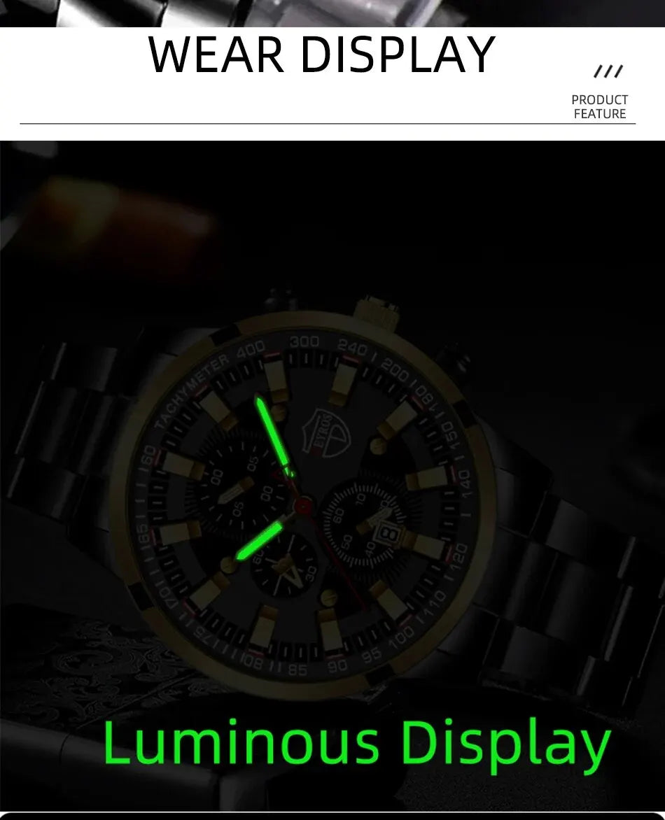 Luxury Men's Casual Fashion Business Gold Needle Digital Steel Band Quartz Watch Calendar Designed For Successful Men Classic - AMULET RING STORE