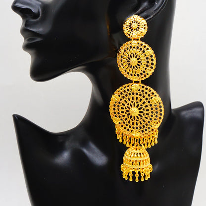 Fan Shape Earrings New Fashion Dubai Gold Color Drop Earrings French African Women Girls Party Gifts Wedding Jewelry Earring