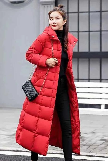 Women's Long Overknee Winter Cotton Padded Coat 2025 Off Season Sale Korean Style Slim Fit Faux Fur Collar Thickened Down Jacket