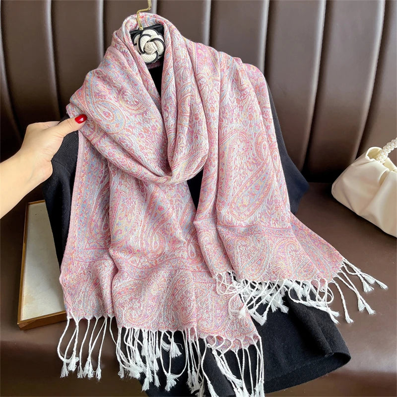 Elegant Ethnic Autumn Cashmere Shawl for Women Jacquard Pashmina Scarves Bufandas De Invierno Mujer Female Foulard Stoles Scarf - AMULET RING STORE