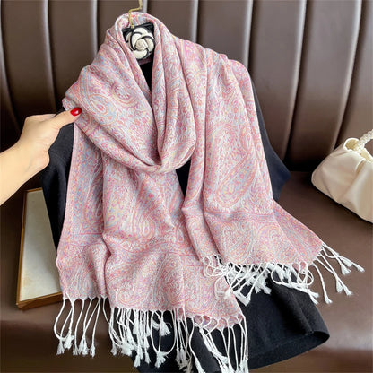 Elegant Ethnic Autumn Cashmere Shawl for Women Jacquard Pashmina Scarves Bufandas De Invierno Mujer Female Foulard Stoles Scarf - AMULET RING STORE