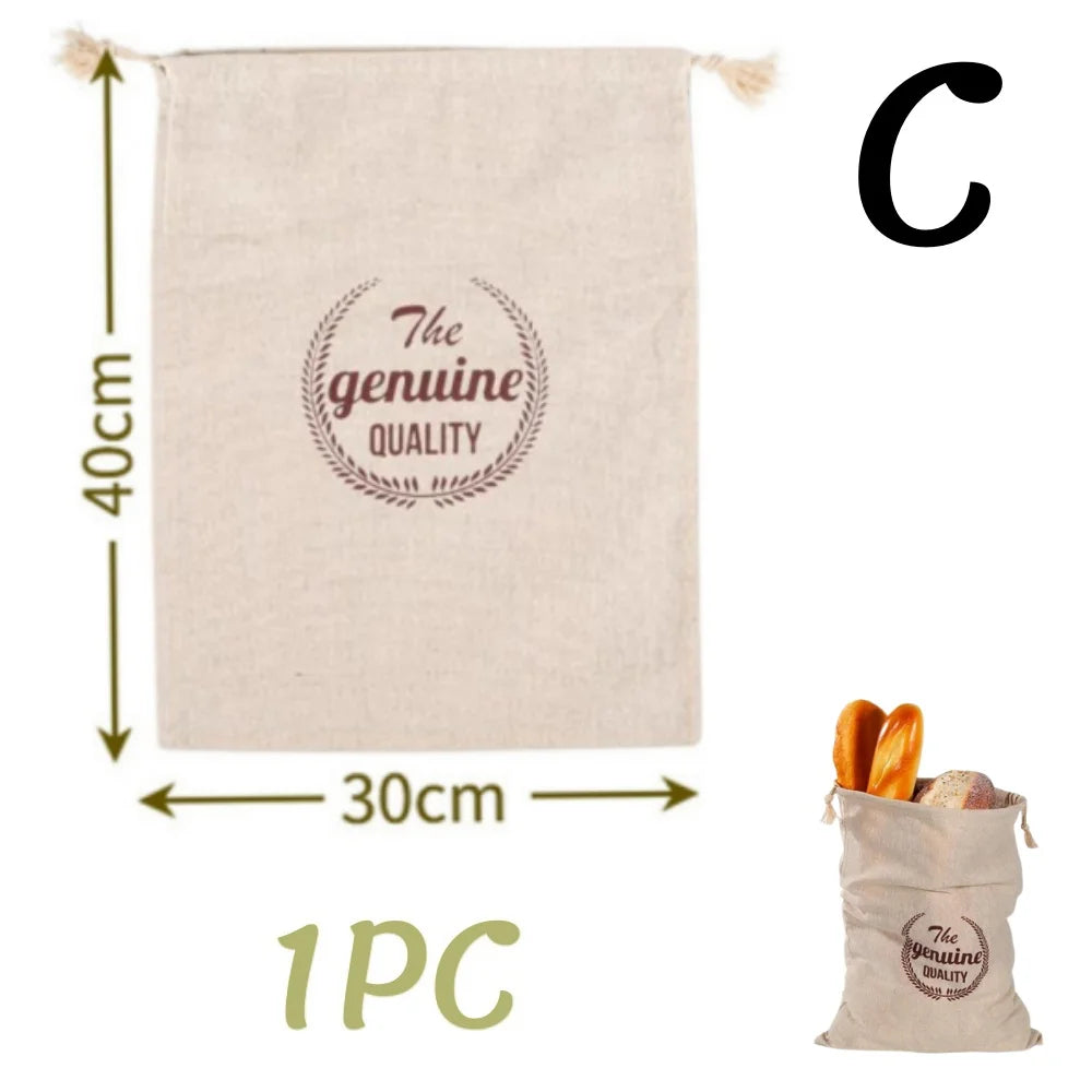 1/6pcs Reusable Linen Bread Bag Baking Storage Container for Toast Unbleached Preservation Bag with Drawstring Kitchen Organizer - AMULET RING STORE
