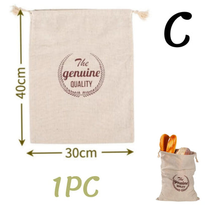 1/6pcs Reusable Linen Bread Bag Baking Storage Container for Toast Unbleached Preservation Bag with Drawstring Kitchen Organizer - AMULET RING STORE