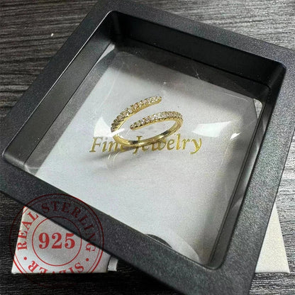 Huitan Real 925 Sterling Silver Gold Color Opening Rings Female Trendy Simple Adjustable Accessories Sparking Engagement Jewelry - AMULET RING STORE